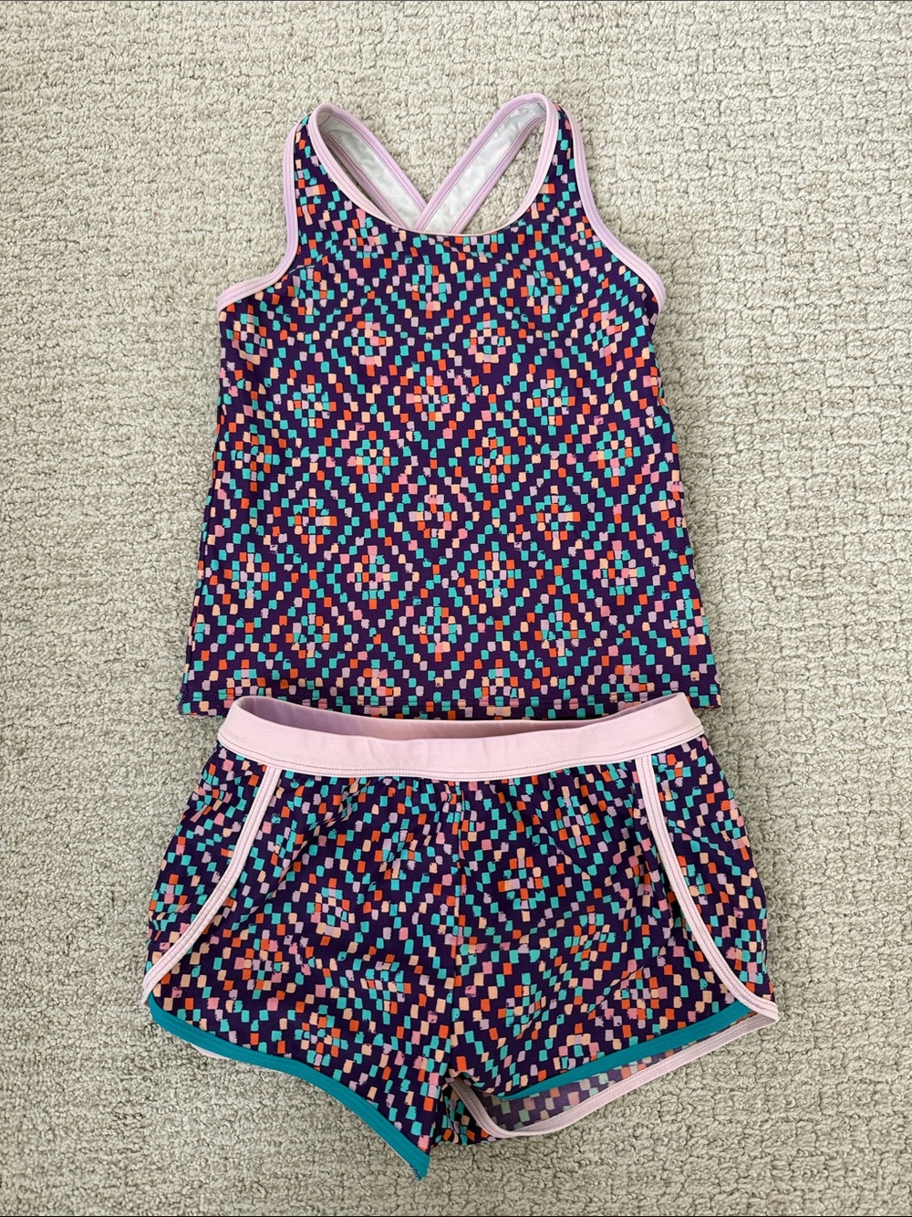 L.L.Bean Girls Pink, Purple, teal two-piece swimsuit